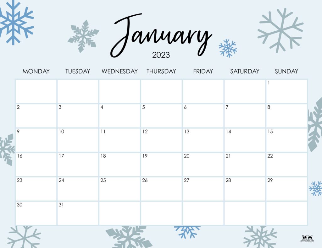 January printable calendar 2023