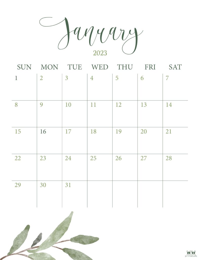 January Printable Calendar 2023