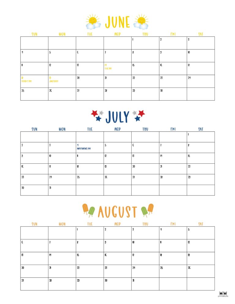 2023 Summer Calendars 18 FREE Printables Printabulls