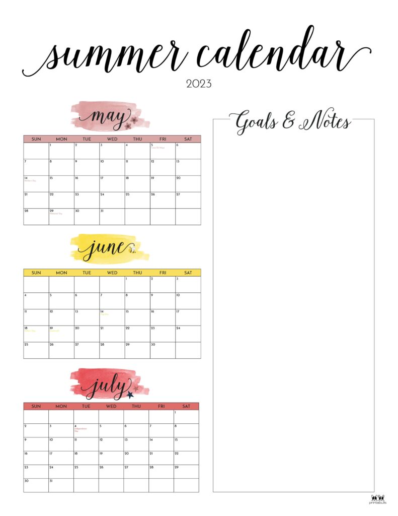 2023 Summer Calendars - 18 FREE Printables | Printabulls