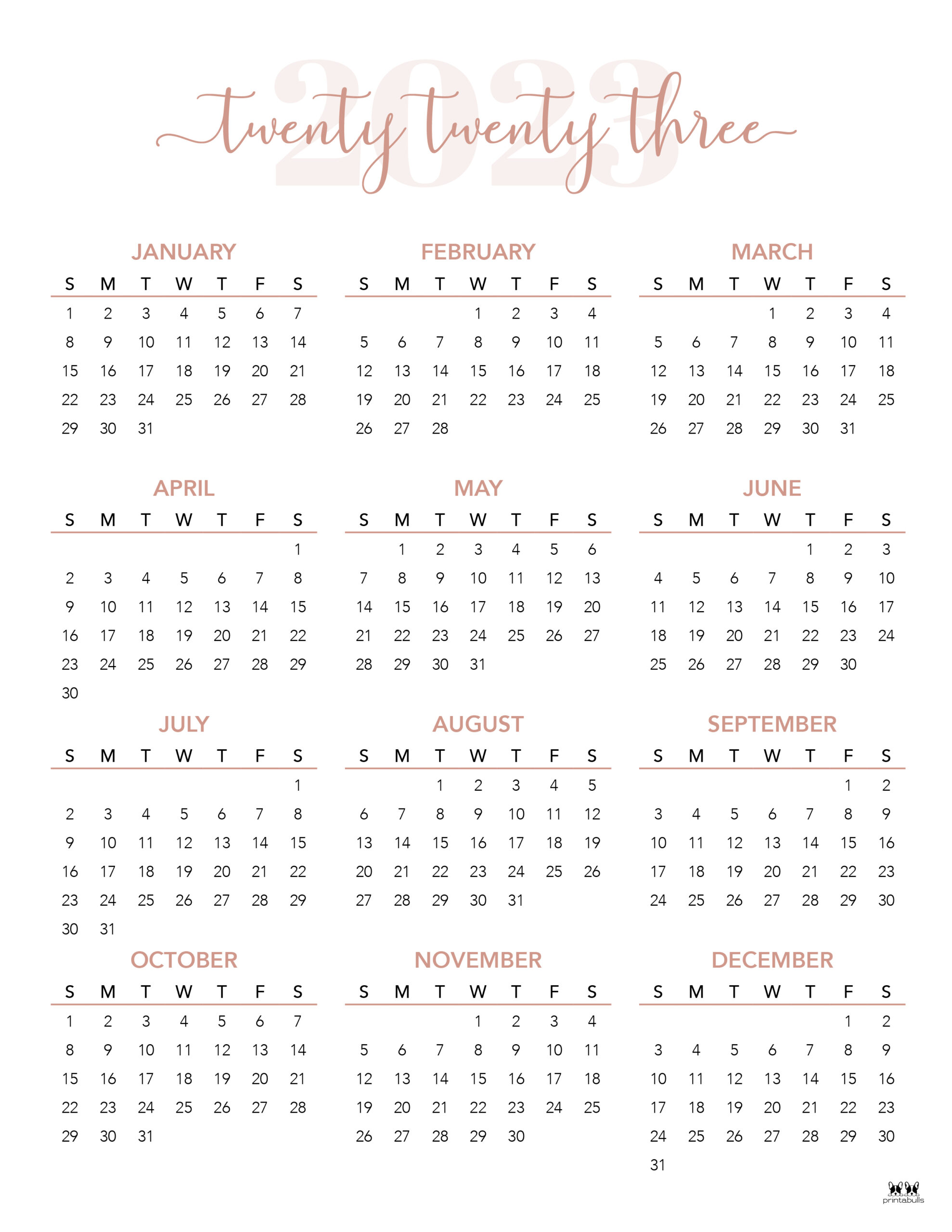 2023 yearly calendars 28 free printables printabulls