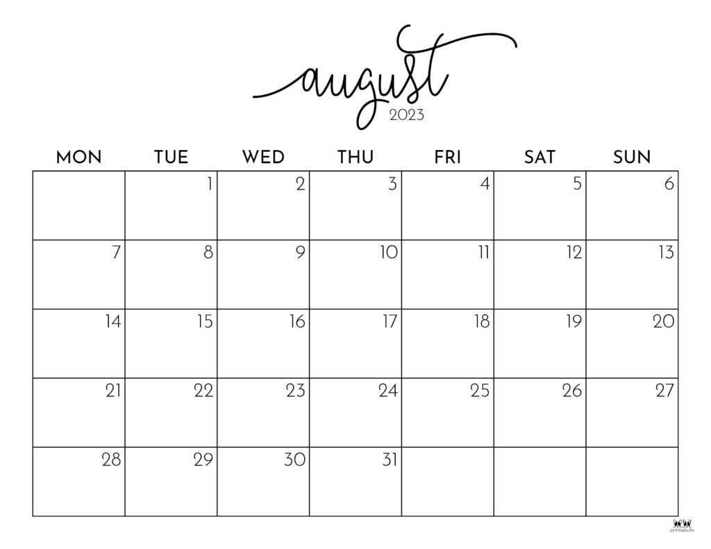 August 2023 Calendars - 50 FREE Printables | Printabulls