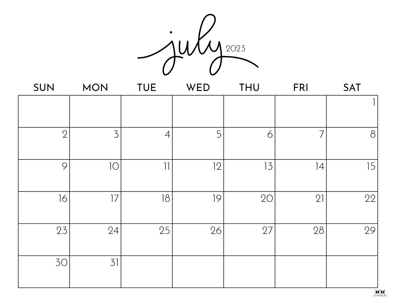 July 2023 Calendars 50 Free Printables Printabulls