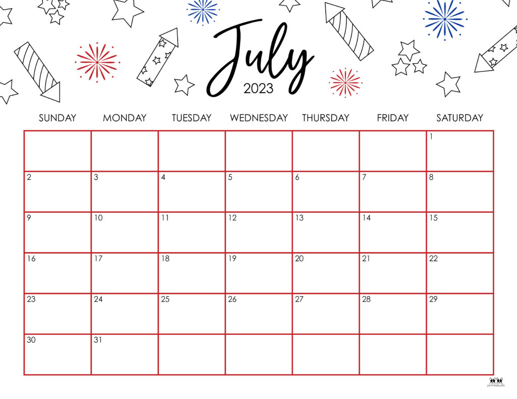 July 2023 Calendars - 50 FREE Printables | Printabulls