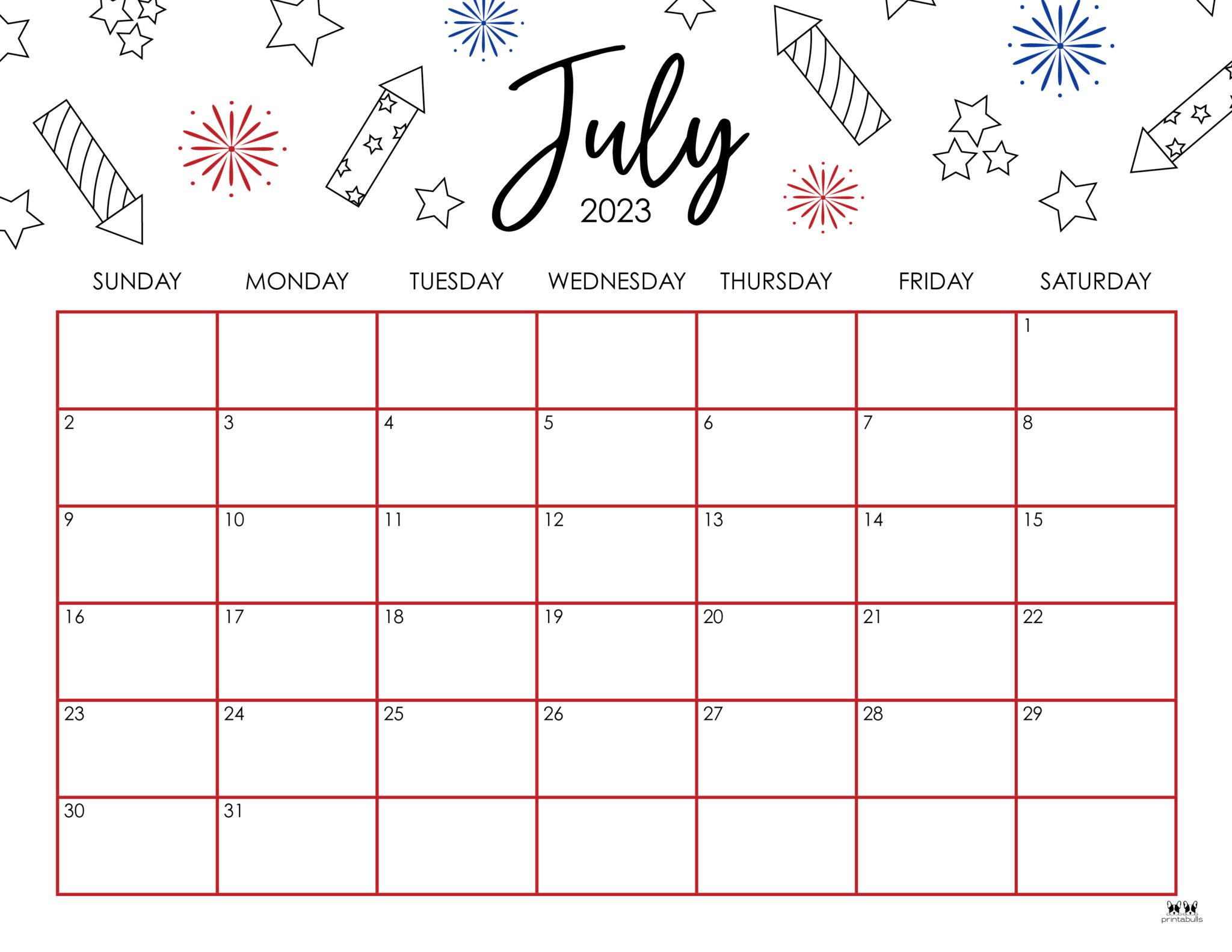 July 2023 Calendars 50 FREE Printables Printabulls
