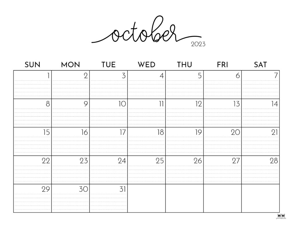 Calendar October 2023 Printable Free Download