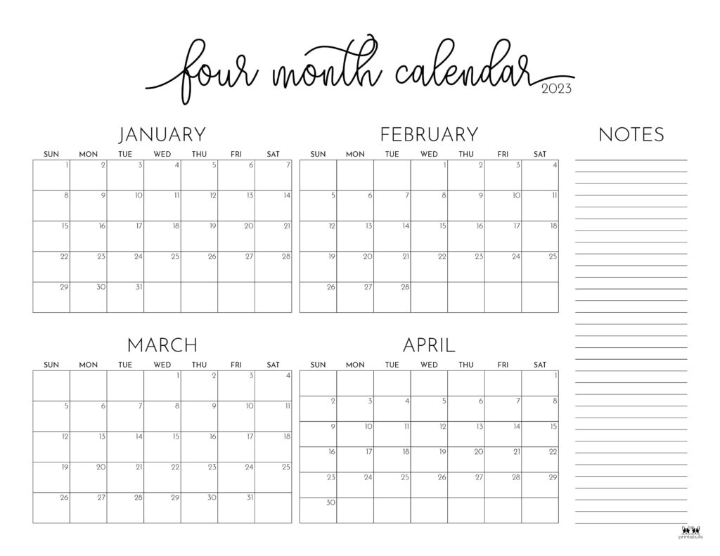 Printable-2023-Four-Month-Calendar-1