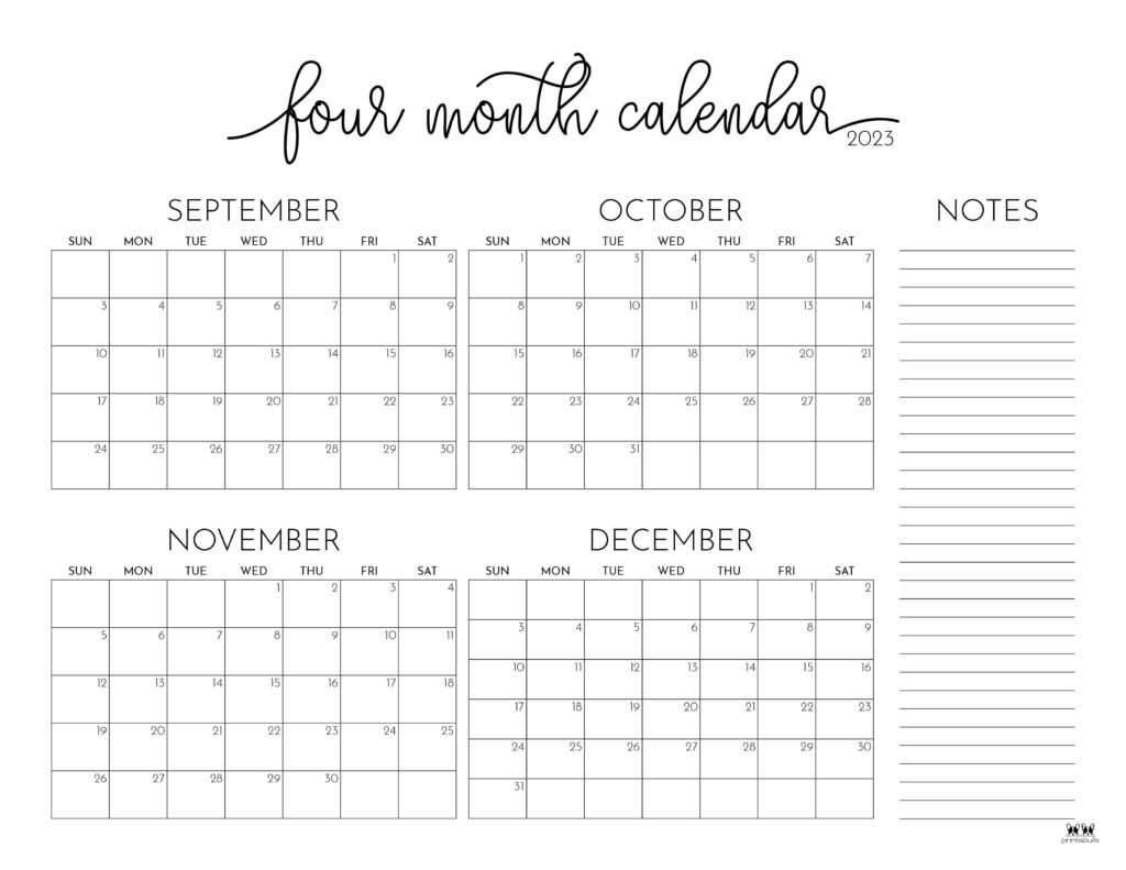 2023 Four Month Calendars 18 FREE Printables Printabulls