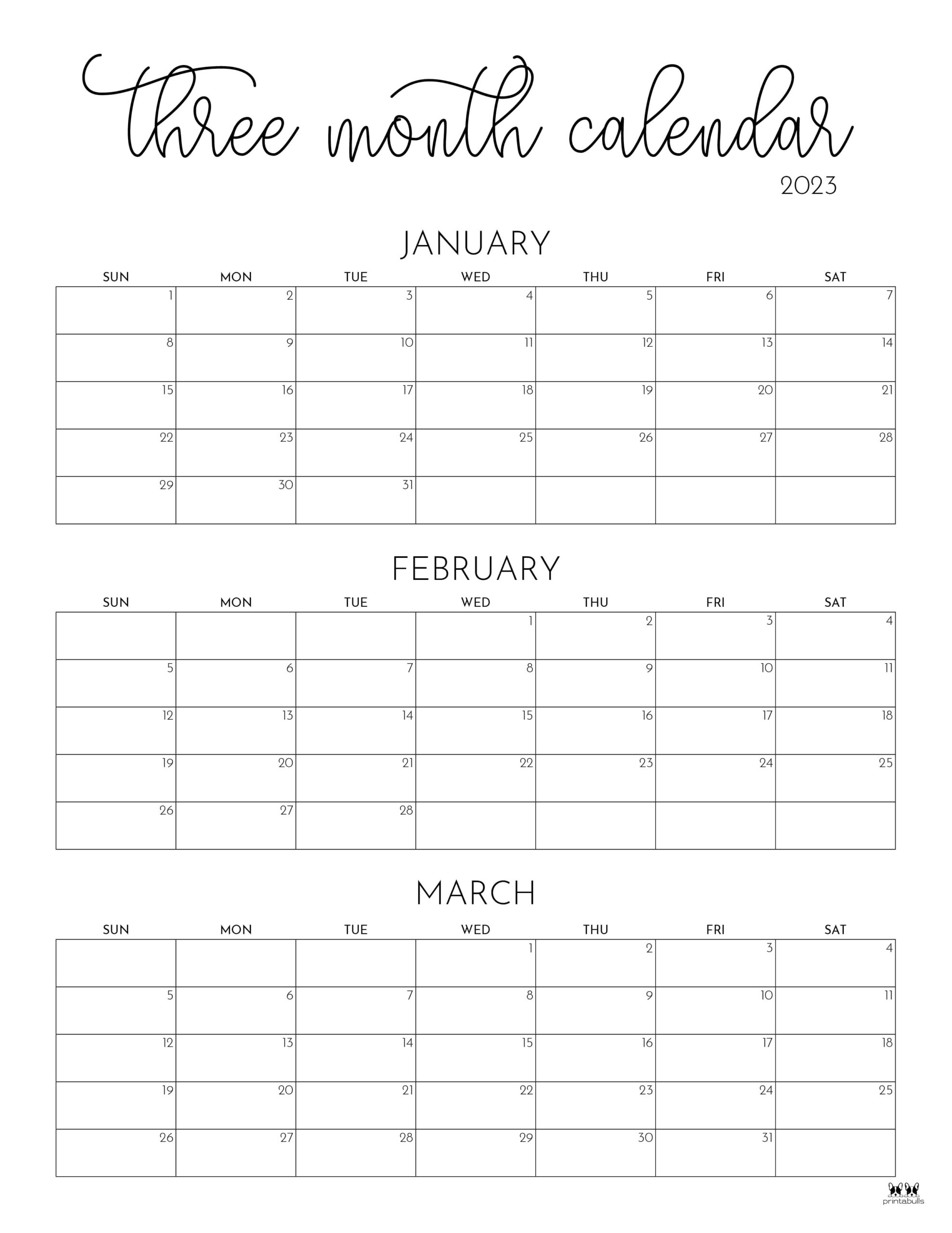 Three Month/Quarterly Calendars 32 FREE Calendars Printabulls