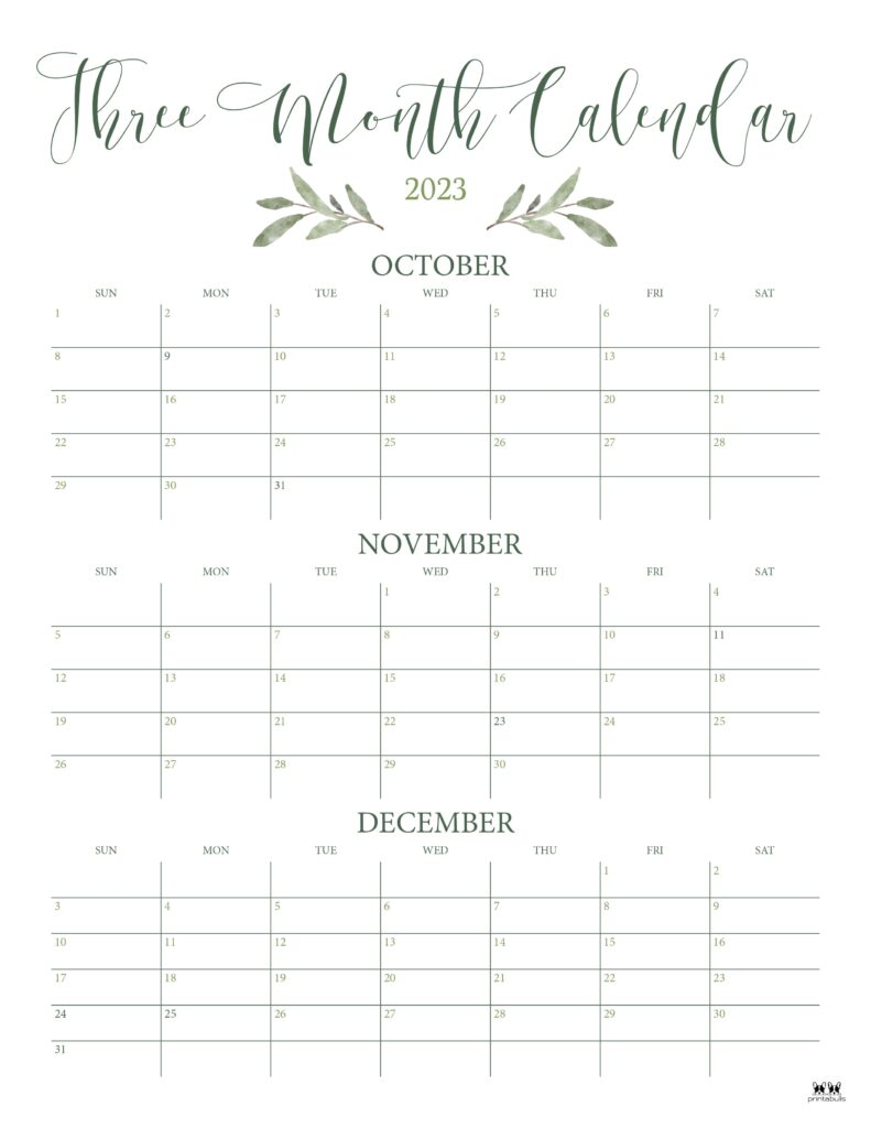 Printable 3 Month Calendar 2023