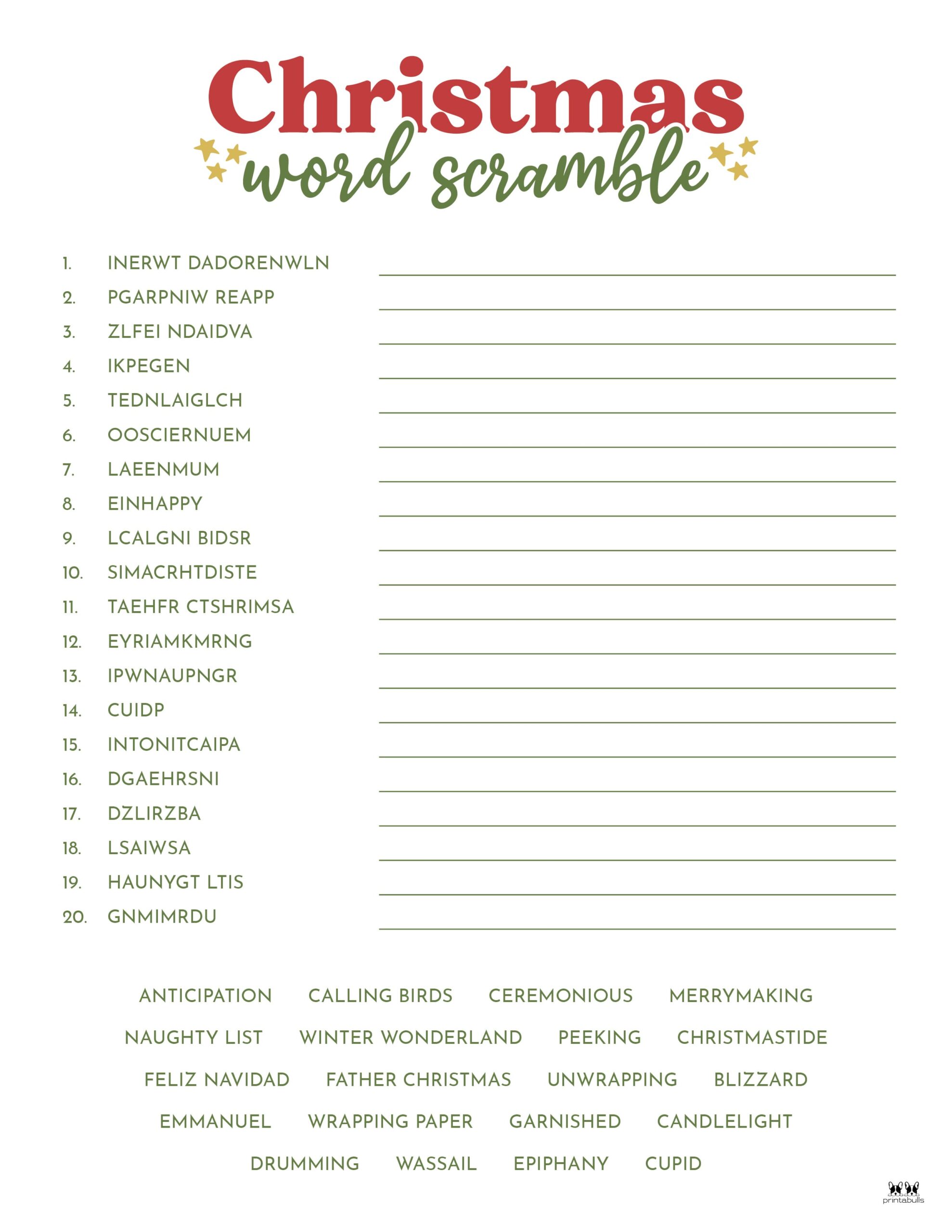 Christmas Word Scrambles 15 FREE Printables Printabulls Christmas Word Scrambles 15 FREE Printables Printabulls