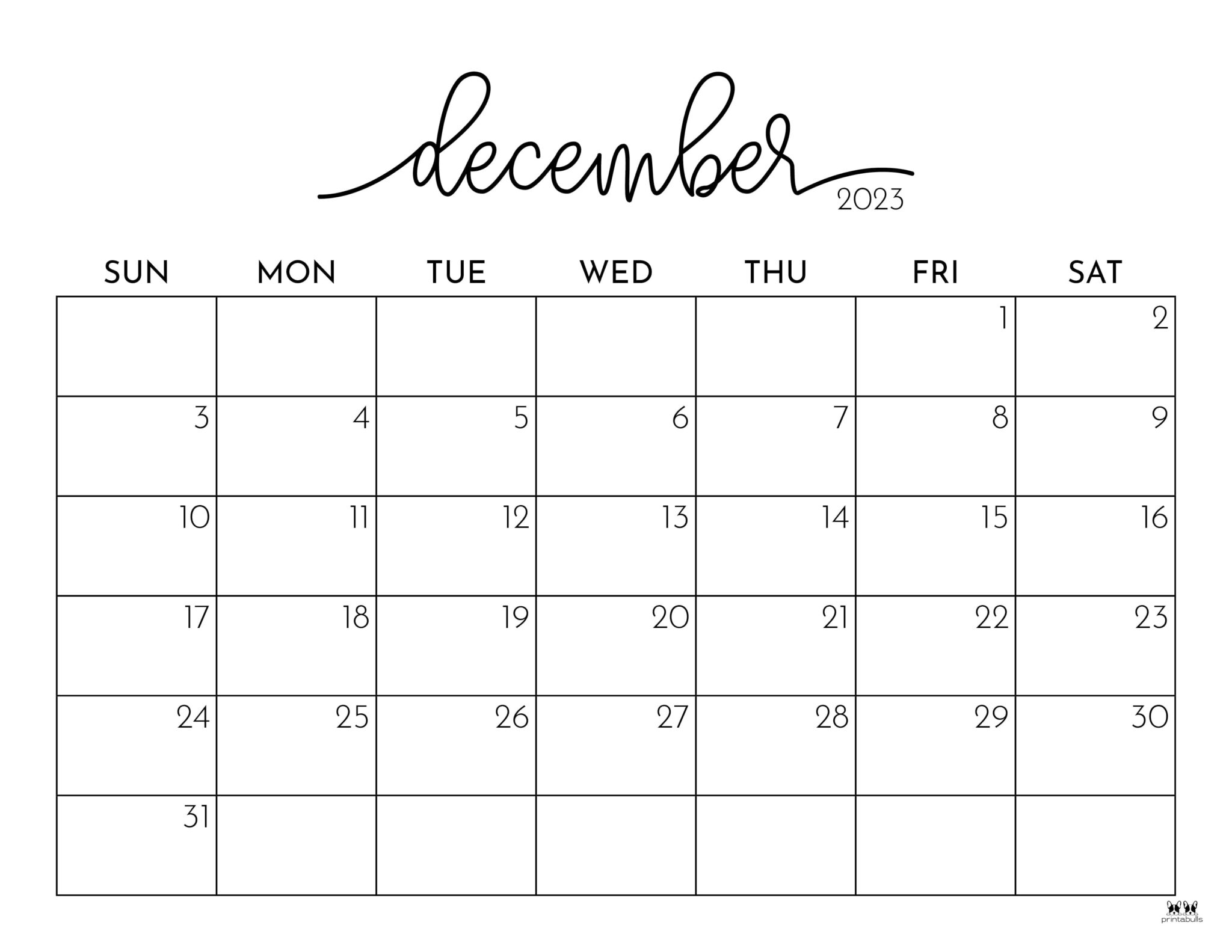 December 2023 Calendars 50 FREE Printables Printabulls