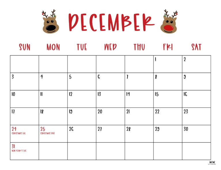 December 2023 Calendars - 50 FREE Printables - PrintaBulk