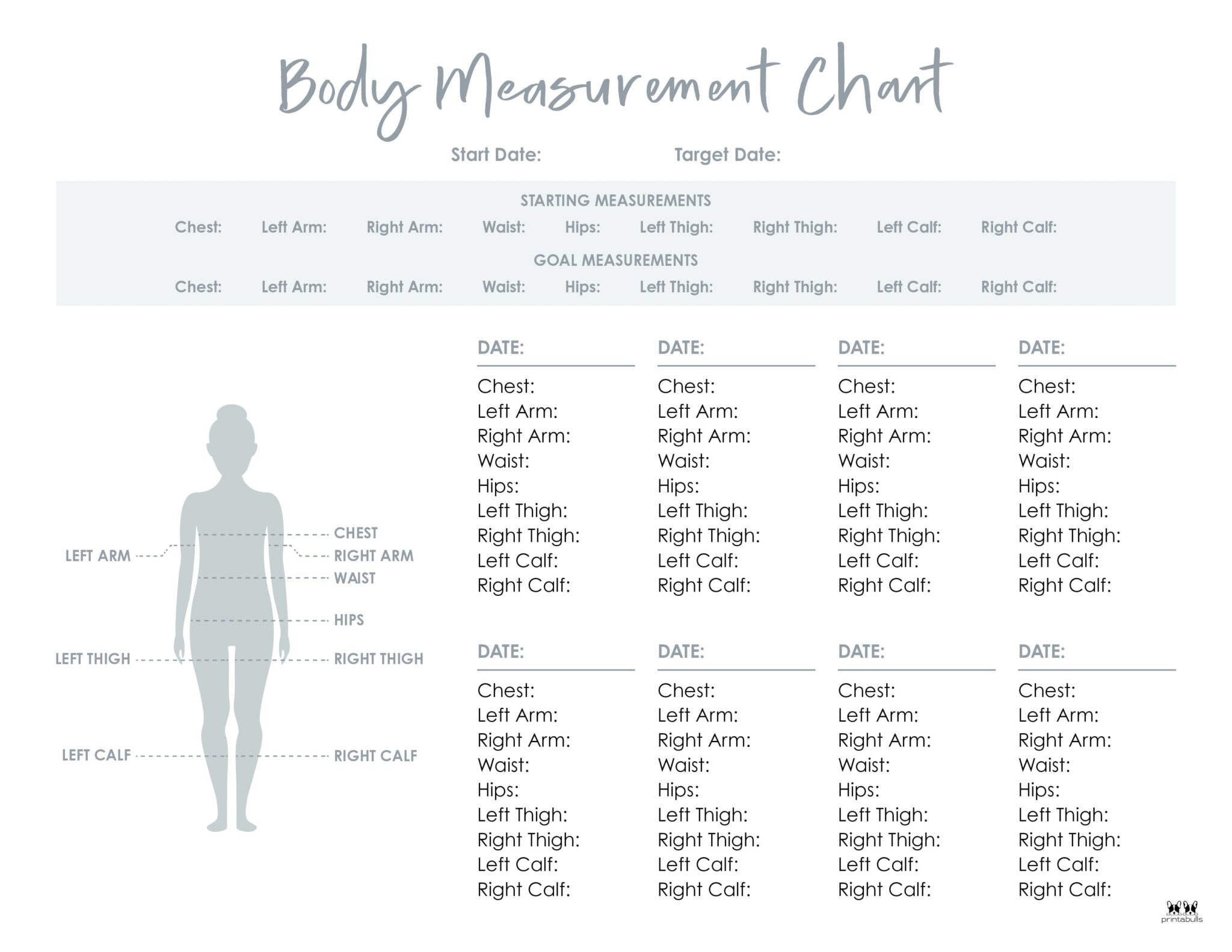 Body Measurement Charts FREE Printables Printabulls