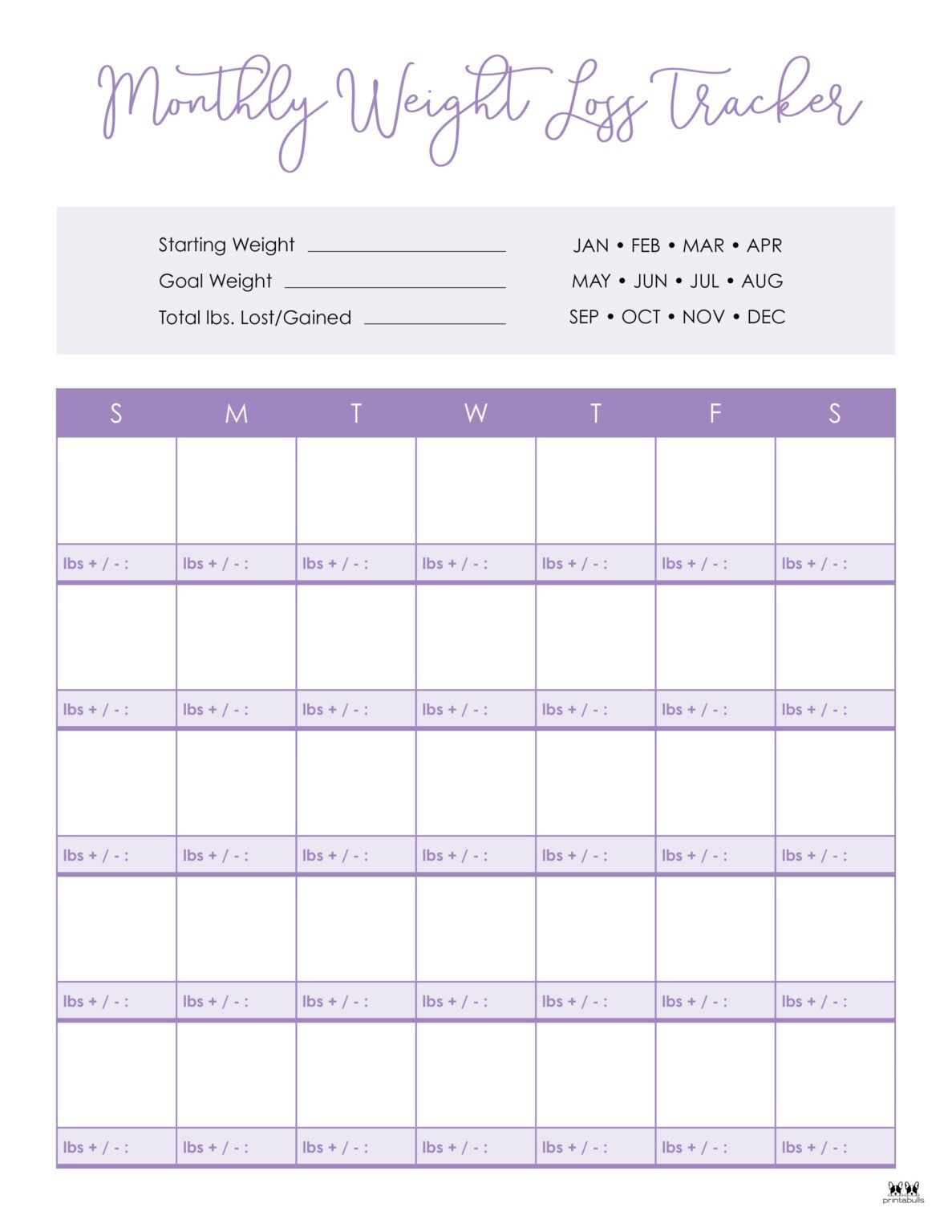 Weight Loss Trackers - 29 FREE Printables | Printabulls