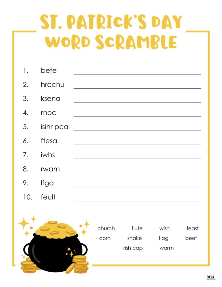 St. Patrick's Day Word Scrambles - 15 FREE Pages | Printabulls