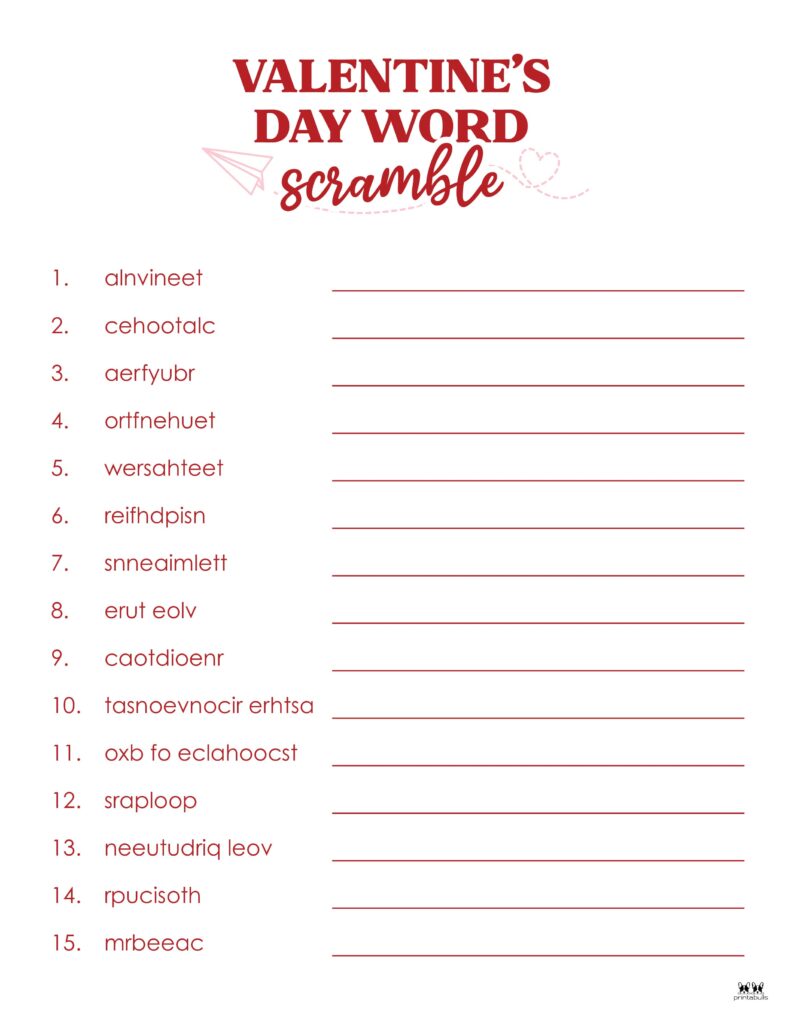 Valentine s Day Word Scrambles 10 FREE Pages Printabulls