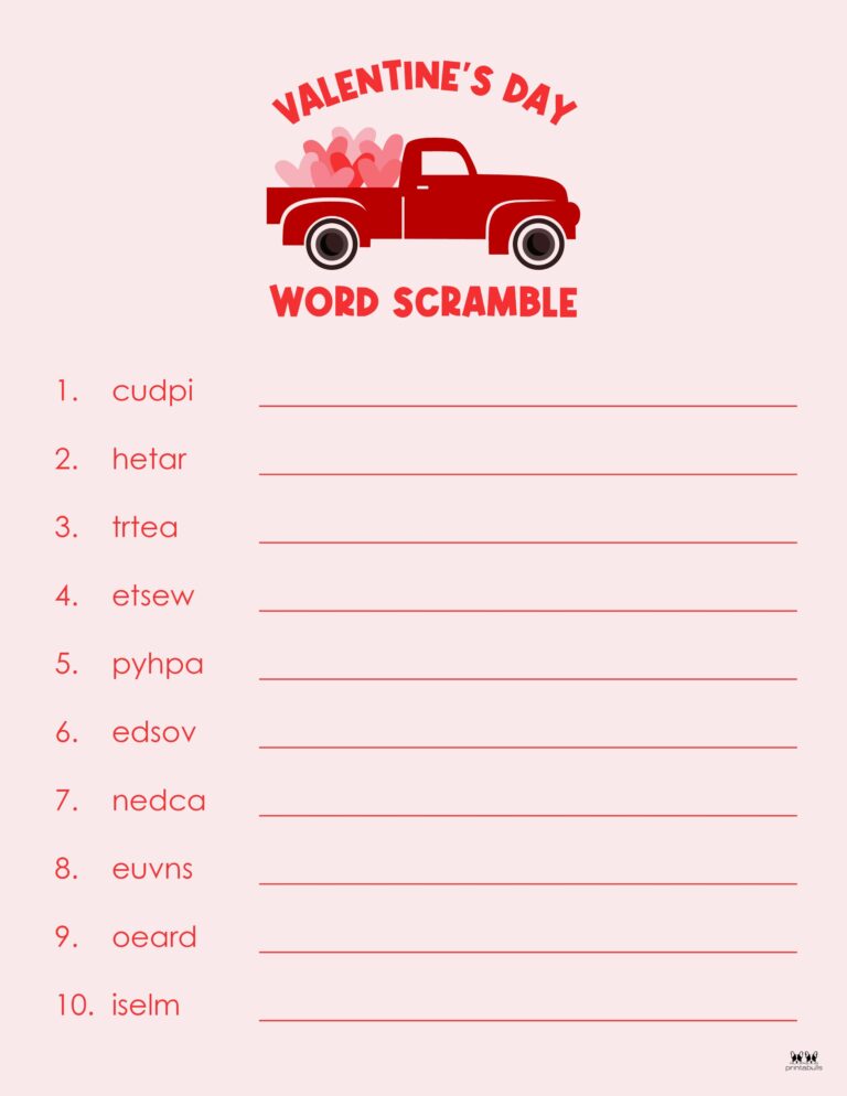 Valentine's Day Word Scrambles 10 FREE Pages Printabulls