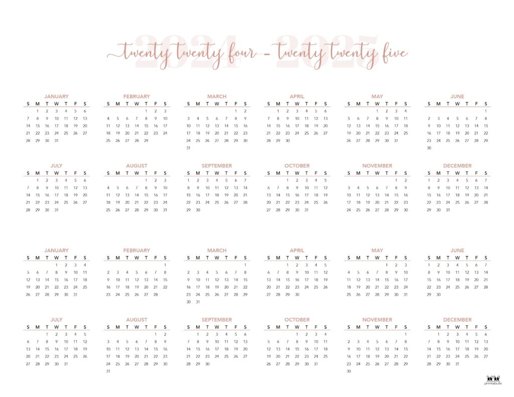 2025 Yearly Calendar Landscape Printable 2025