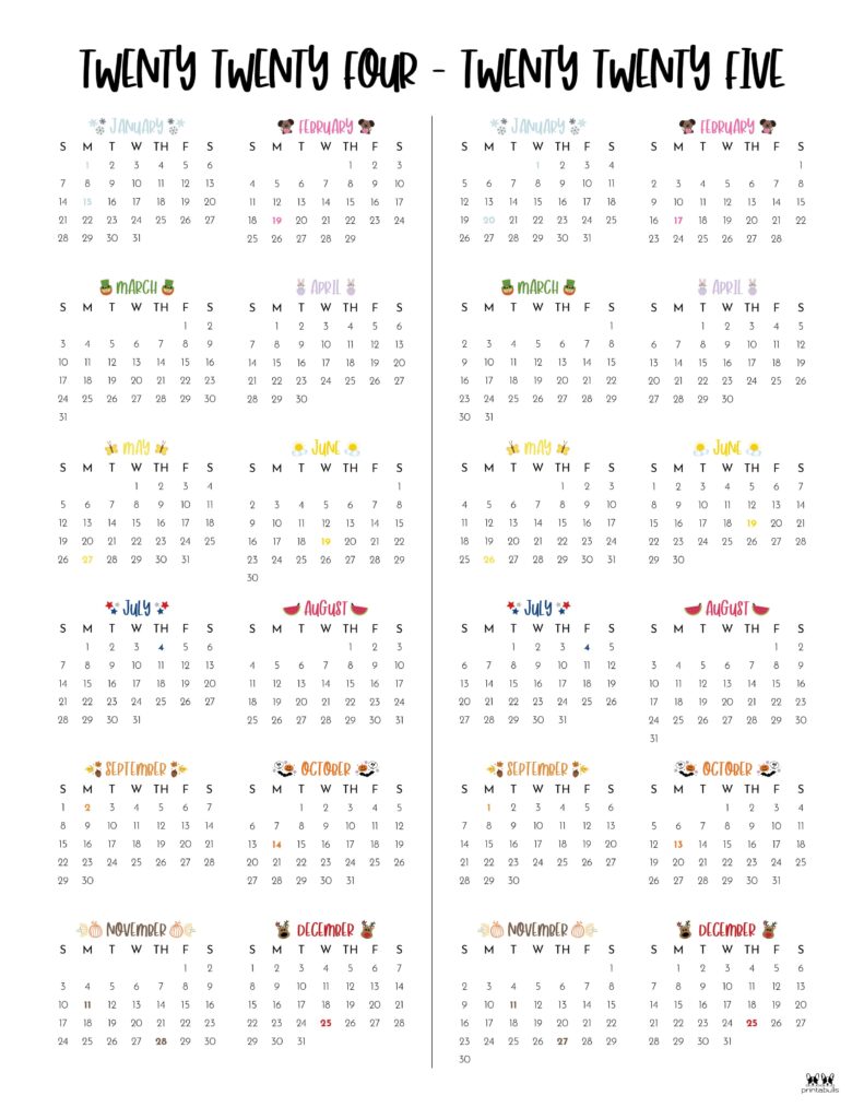 Free Yearly Calendar Printables for 2024, 2025, 2026 and beyond!