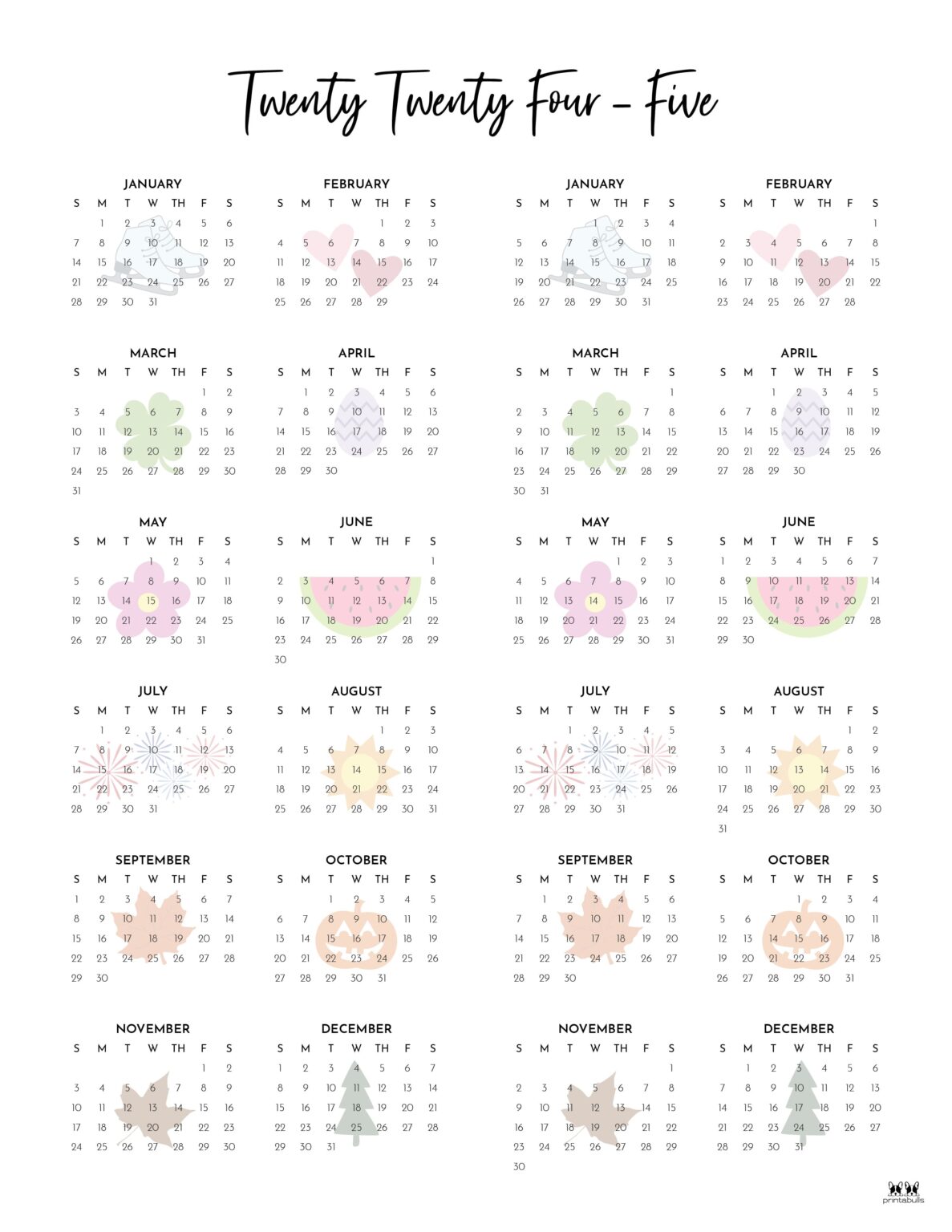 2024-2025 Two Year Calendars - 10 FREE Printables | Printabulls