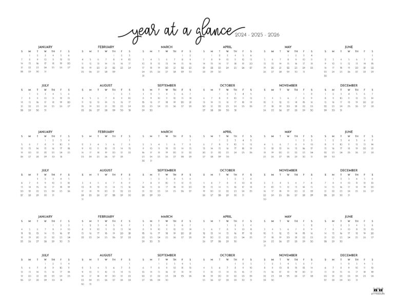 2024-2026 Three Year Calendars - 10 FREE Printables | Printabulls