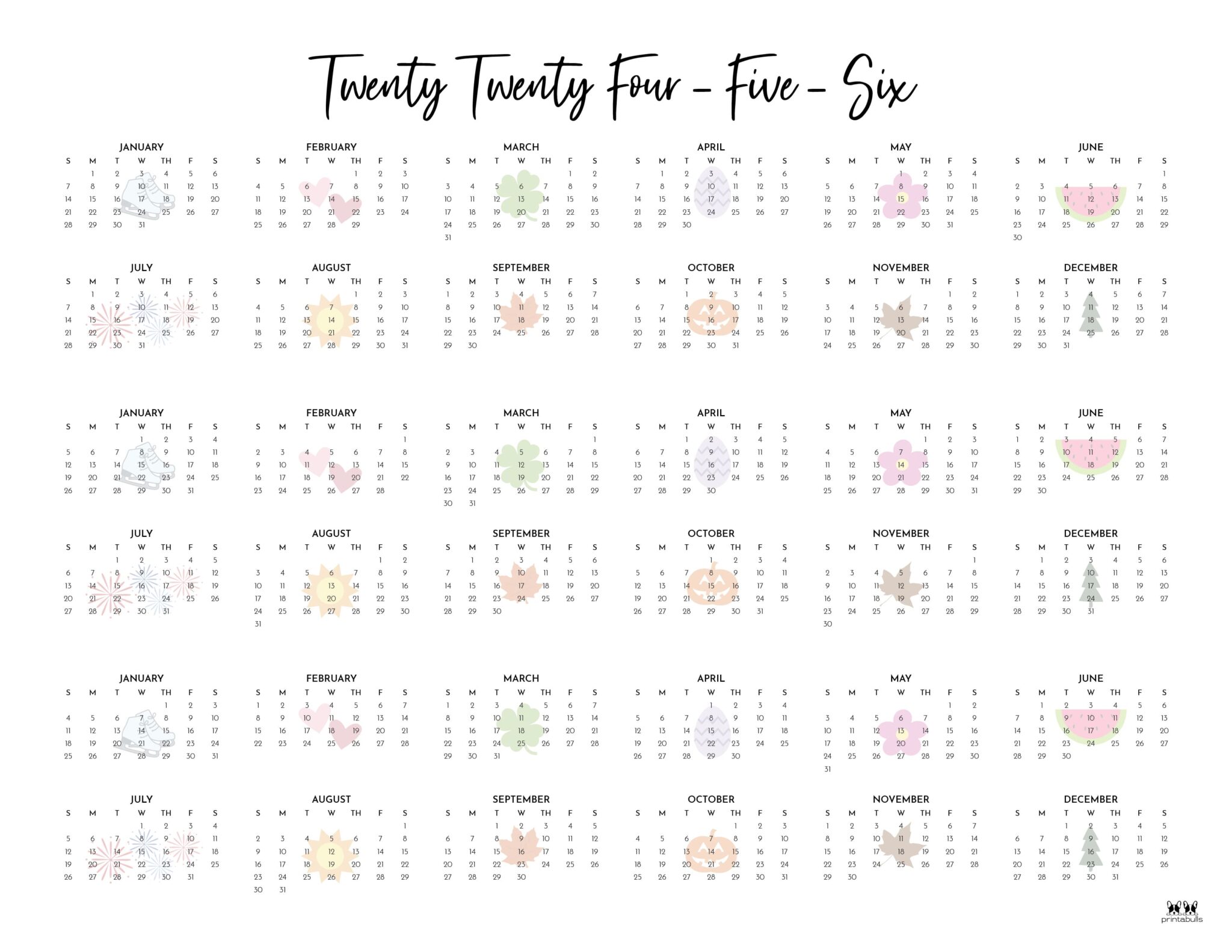 20242026 Three Year Calendars 10 FREE Printables Printabulls