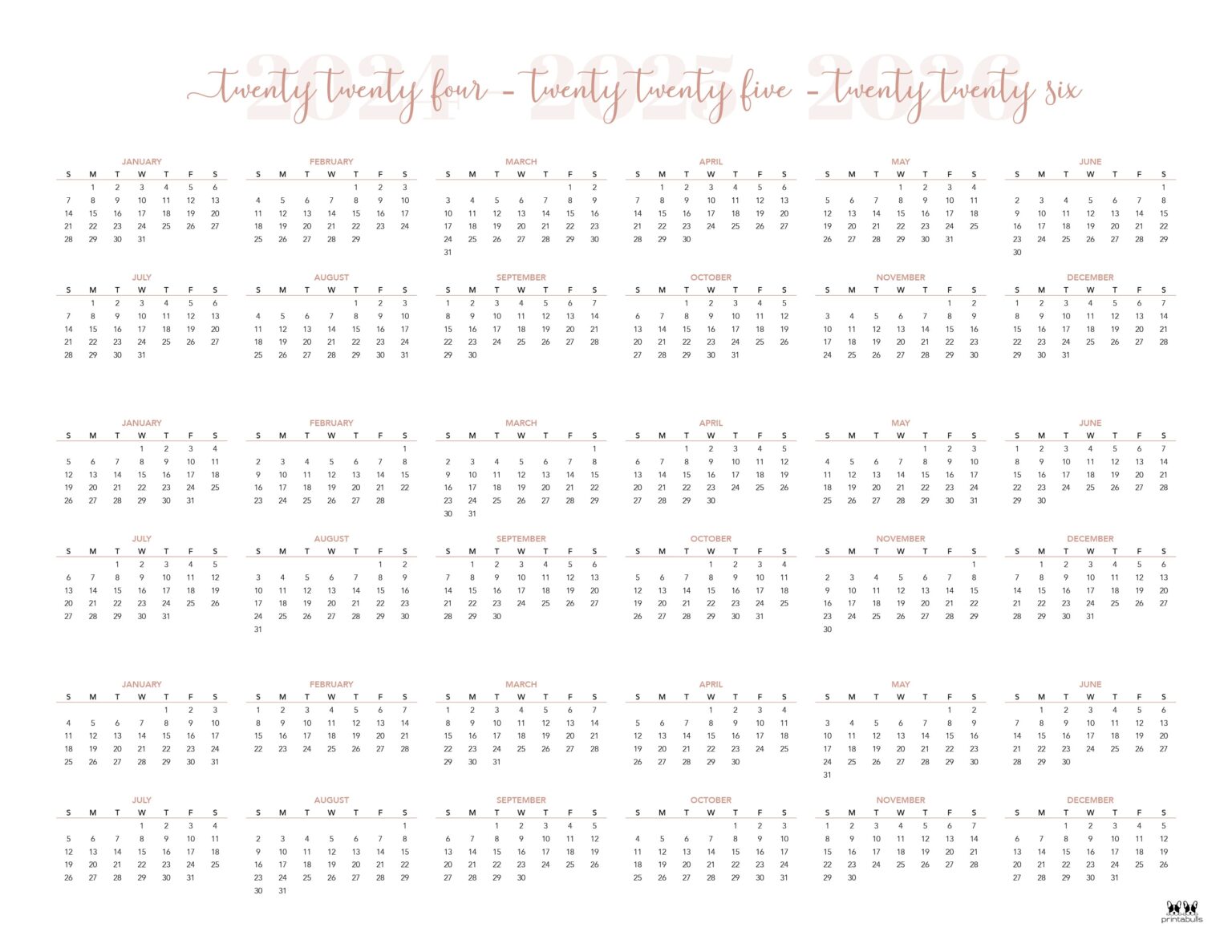 20242026 Three Year Calendars 10 FREE Printables Printabulls