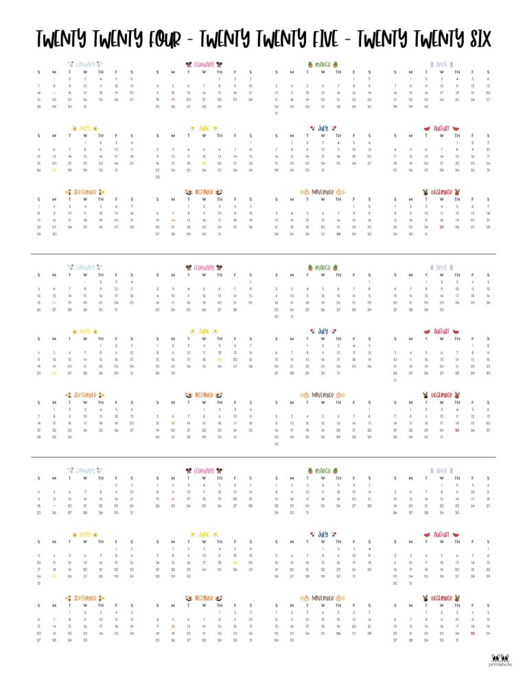 2024-2026 Three Year Calendars - 10 FREE Printables | Printabulls