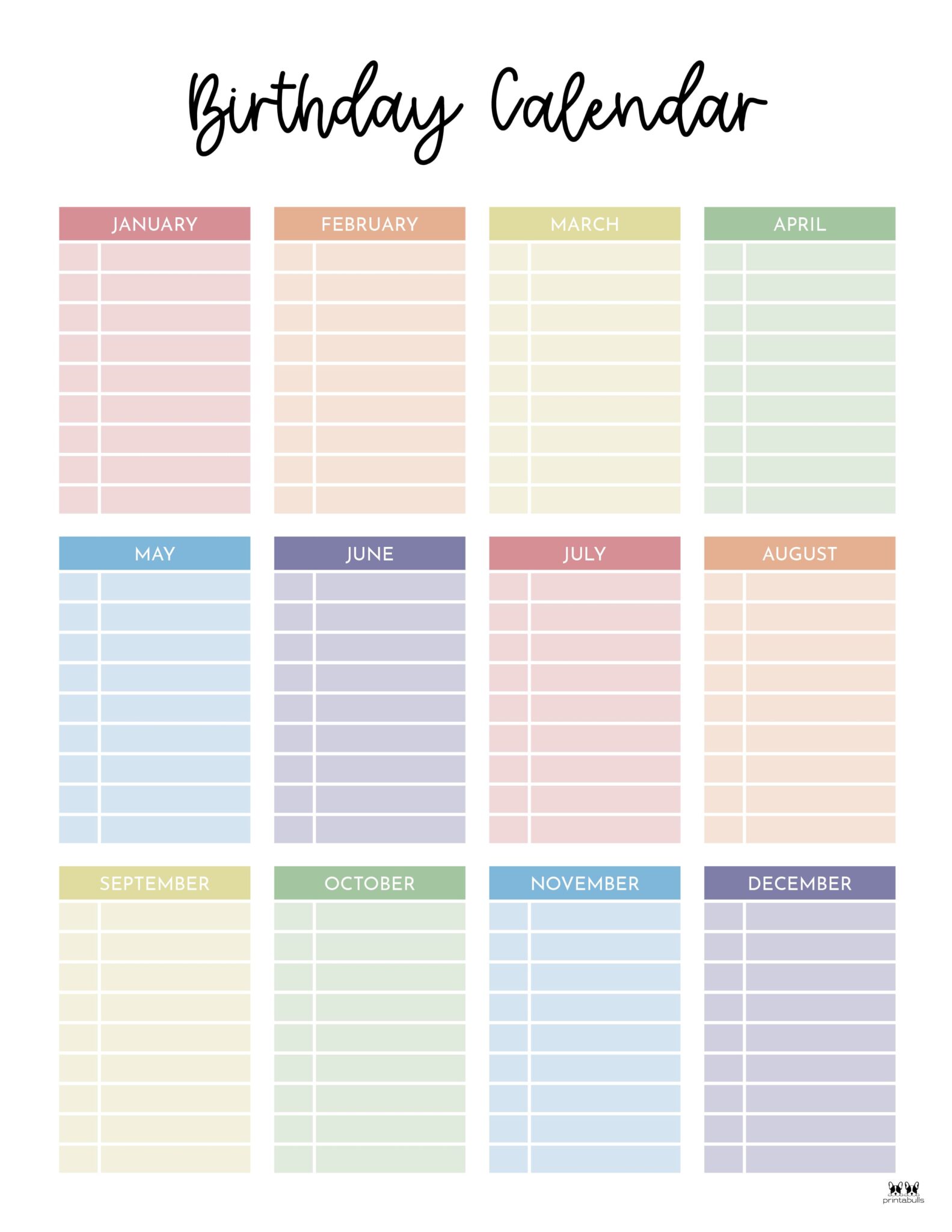 Birthday Calendars & Trackers - 20 FREE Printables  Printabulls