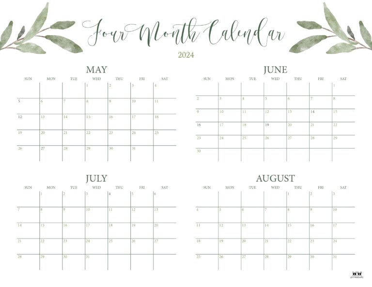 2024 Four Month Calendars 18 FREE Printables Printabulls