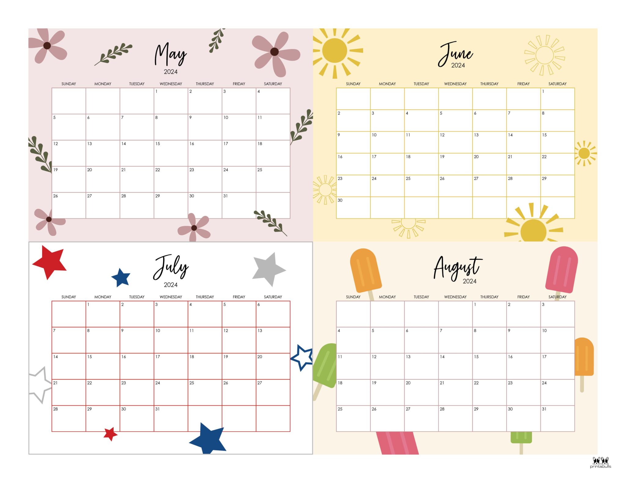 2024 Four Month Calendars 18 FREE Printables Printabulls
