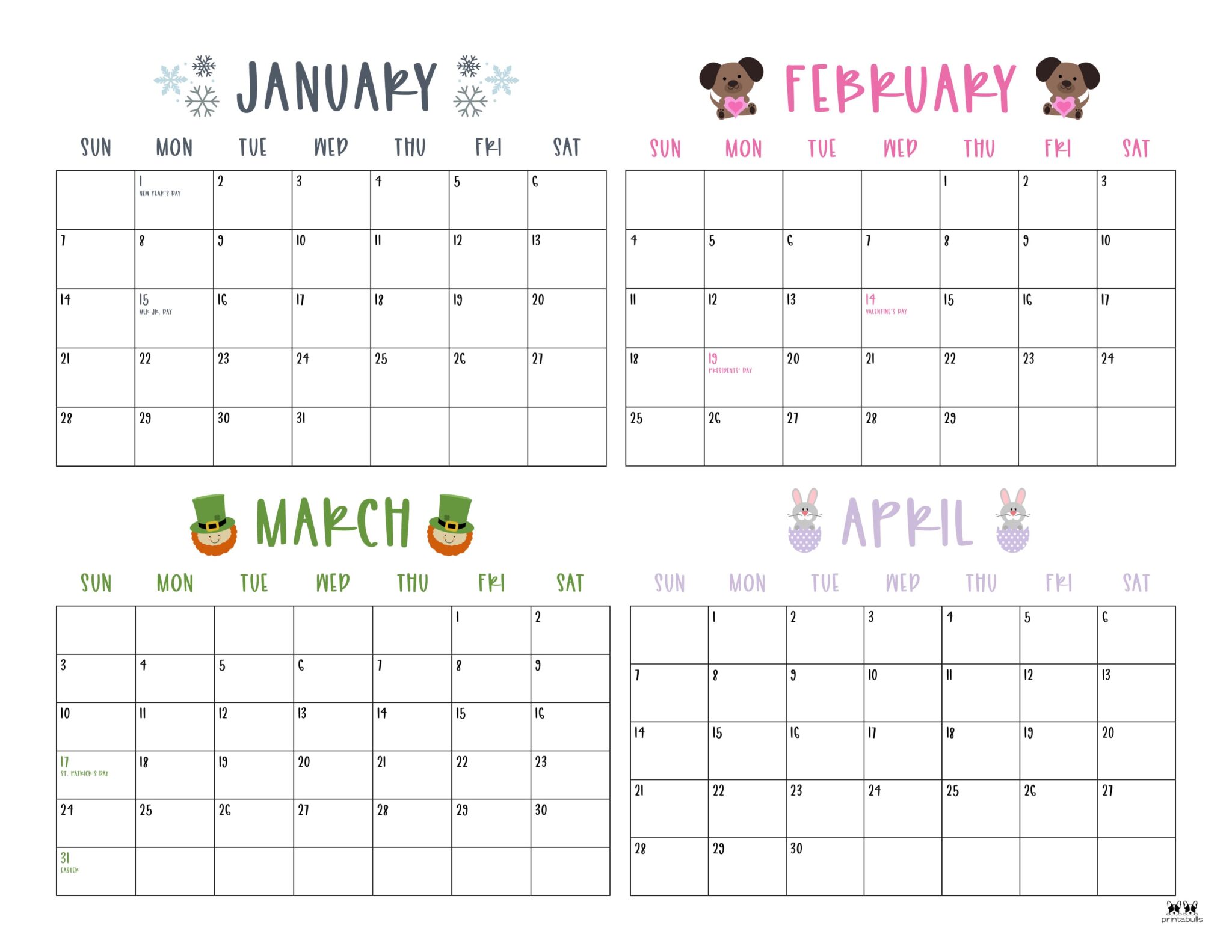 2024 Four Month Calendars 18 FREE Printables Printabulls