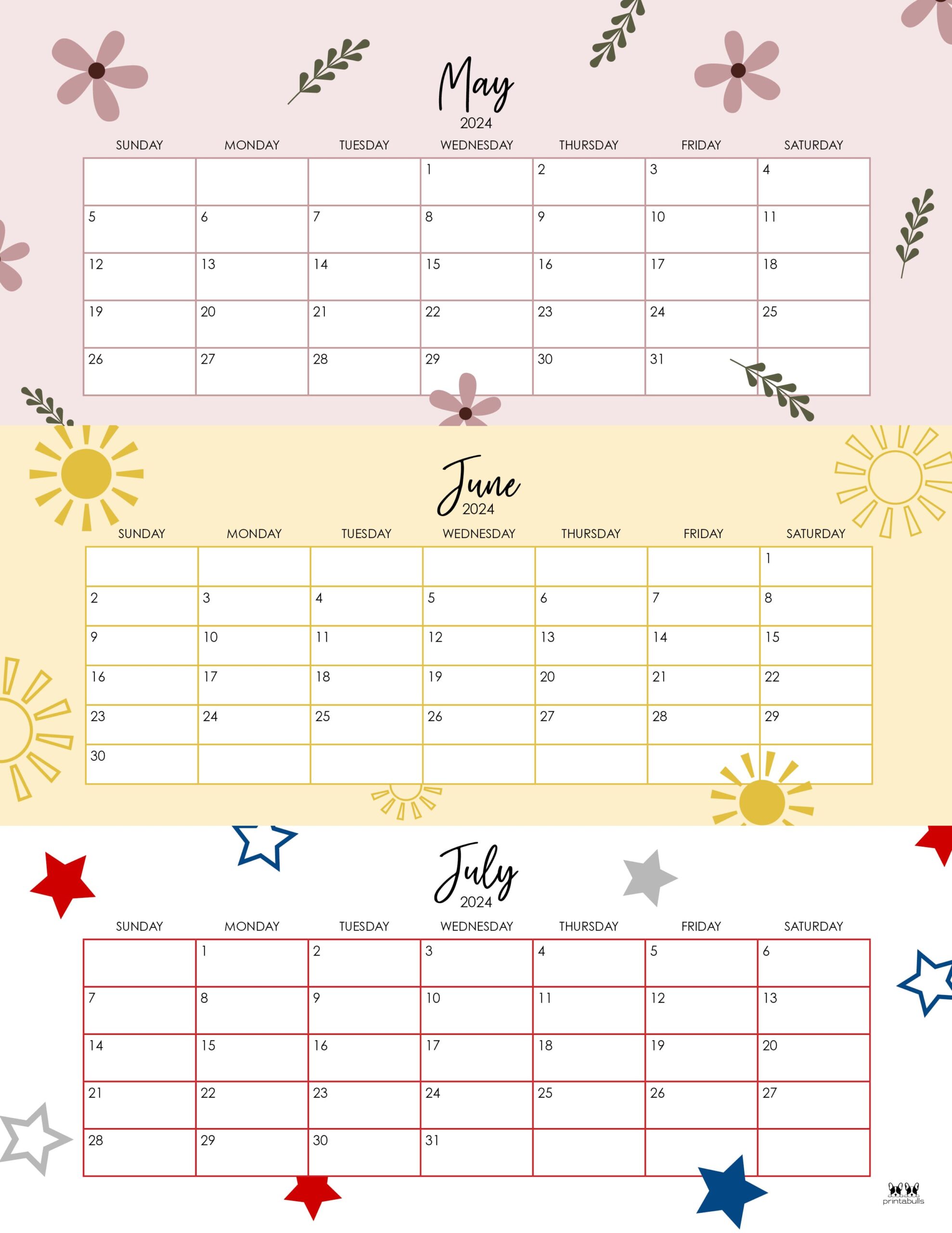 2024 Summer Calendars 18 FREE Printables Printabulls