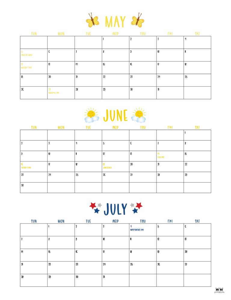 2024 Summer Calendars - 18 FREE Printables - PrintaBulk
