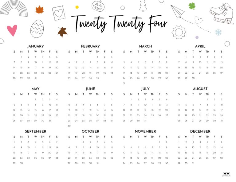 2024 Yearly Calendars 29 FREE Printables Printabulls