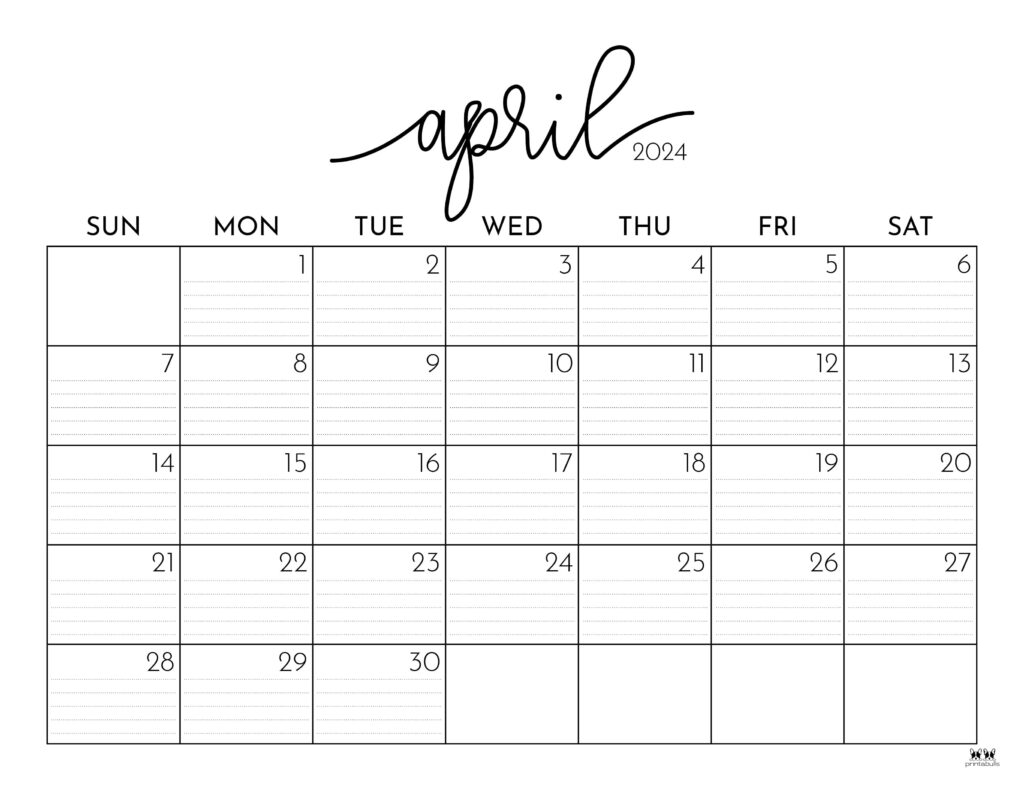 April 2024 Calendars - 50 FREE Printables | Printabulls
