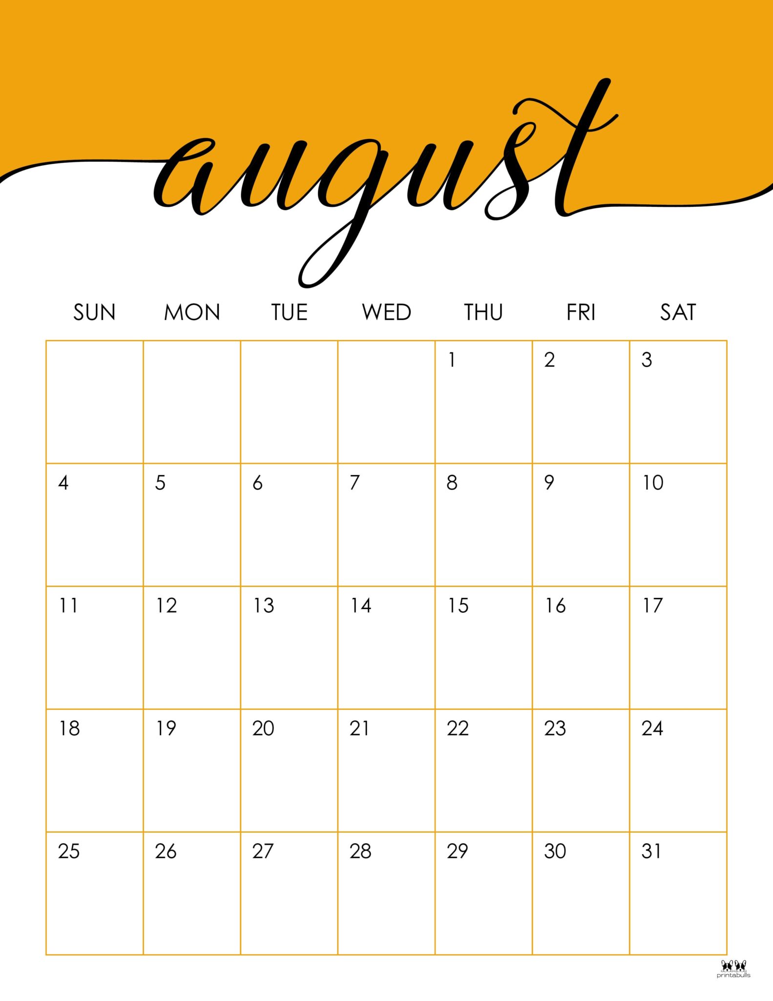 August 2025 Calendars 50 FREE Printables Printabulls