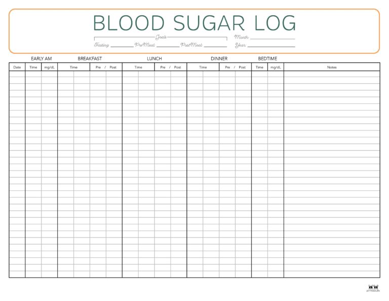 Blood Sugar Logs - 32 FREE Logs & Trackers | Printabulls