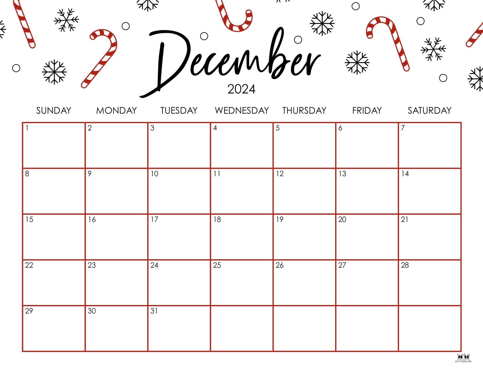 December 2024 Calendars - 50 FREE Printables | Printabulls