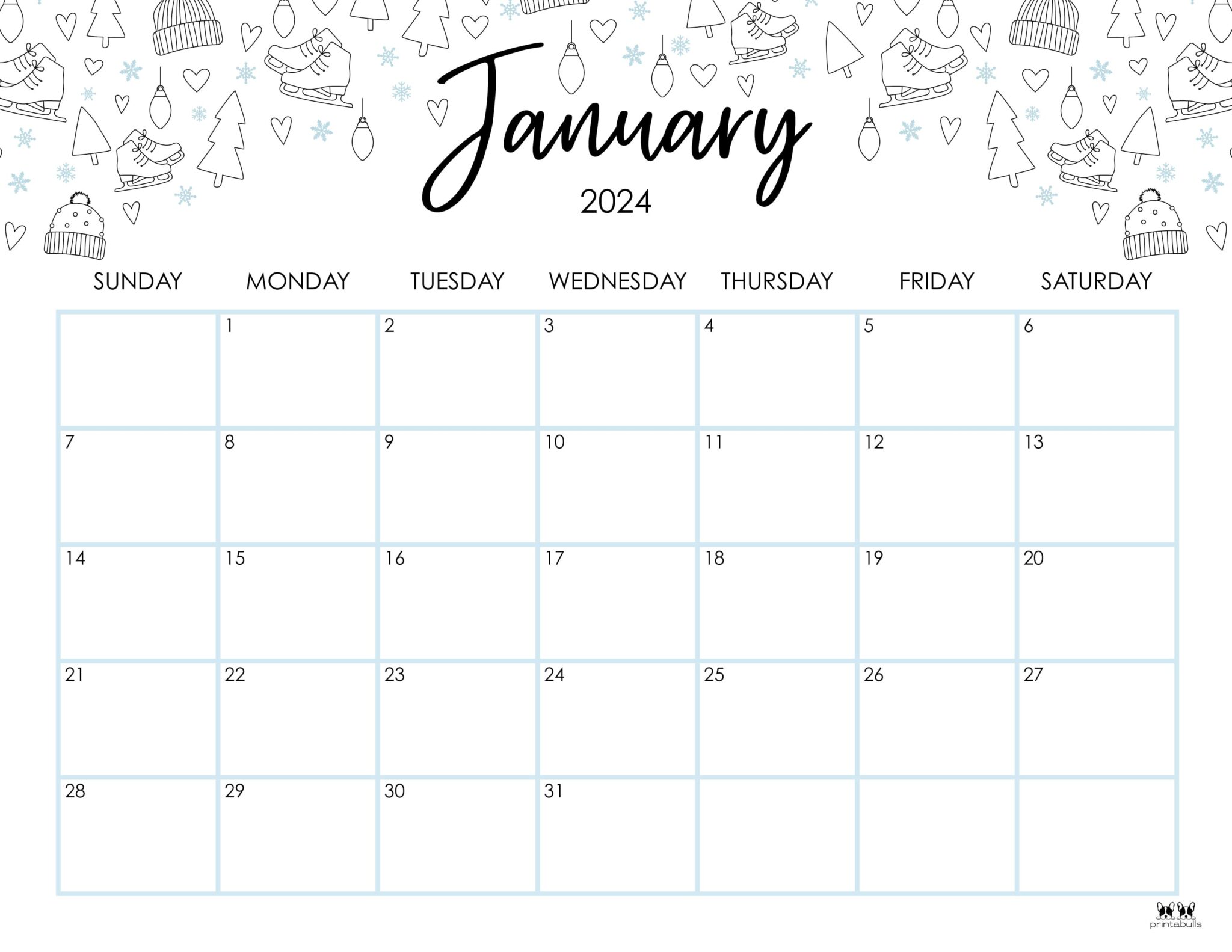 2024 January Calendar Printable Cursive Copy Carine Roselle