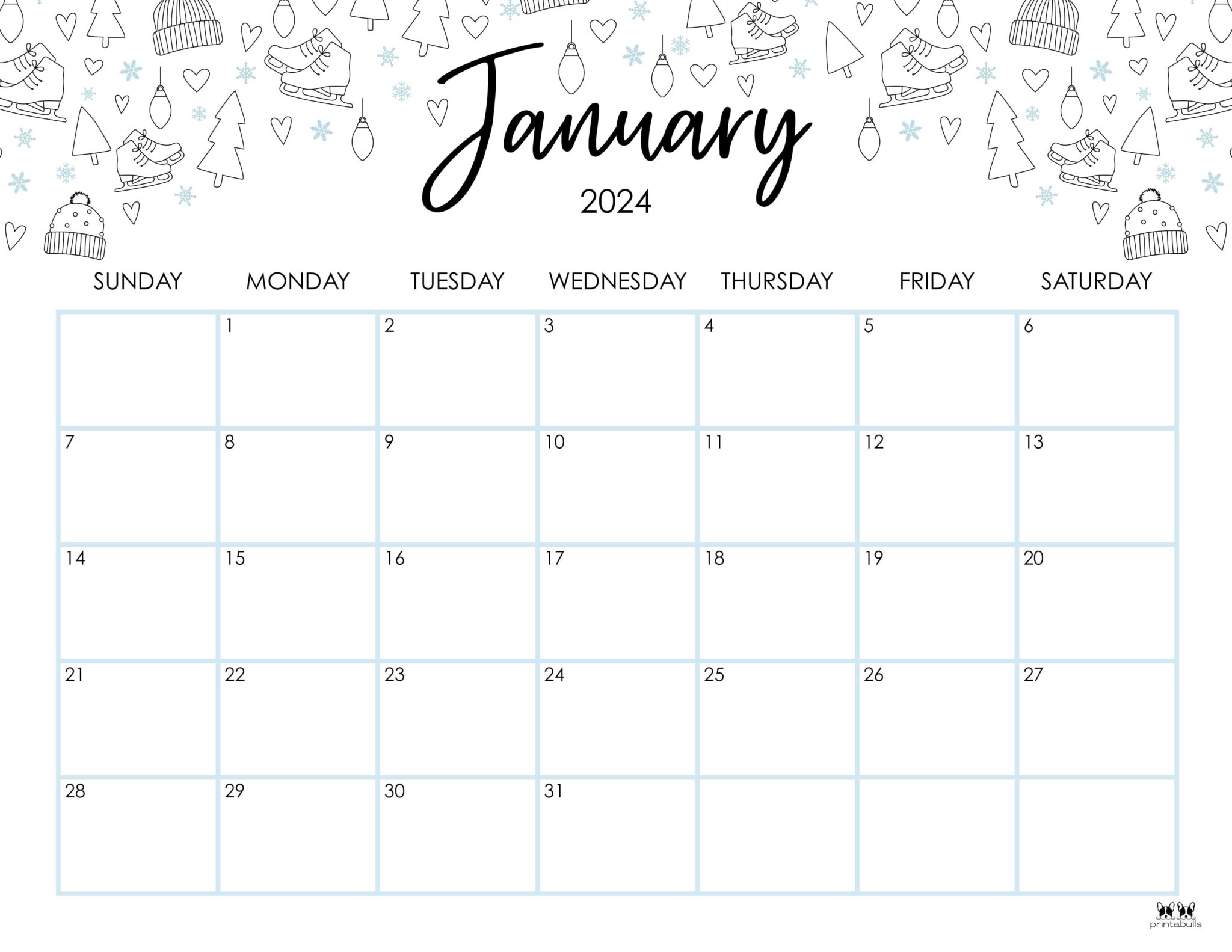 January 2024 Calendars 50 FREE Printables Printabulls