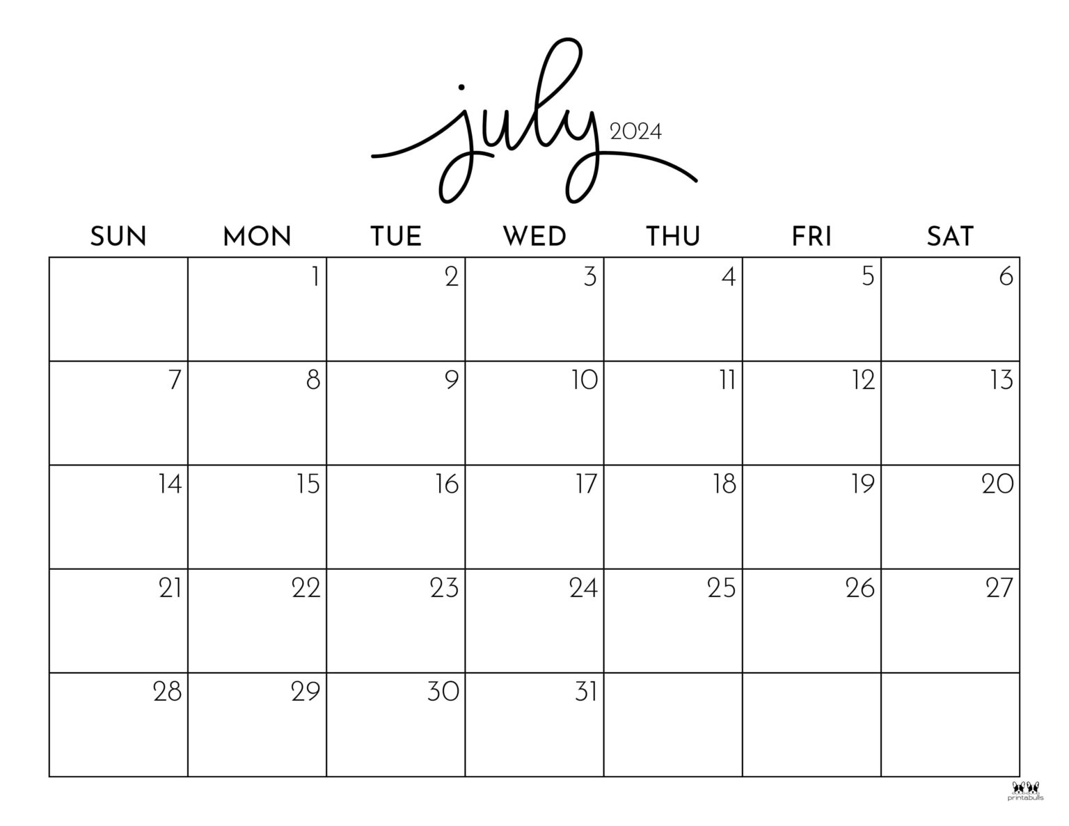 July 2024 Calendars 50 FREE Printables Printabulls