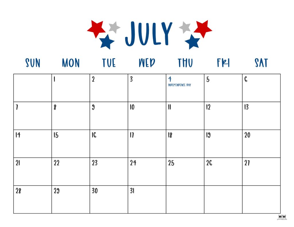 July 2024 Calendars - 50 FREE Printables | Printabulls