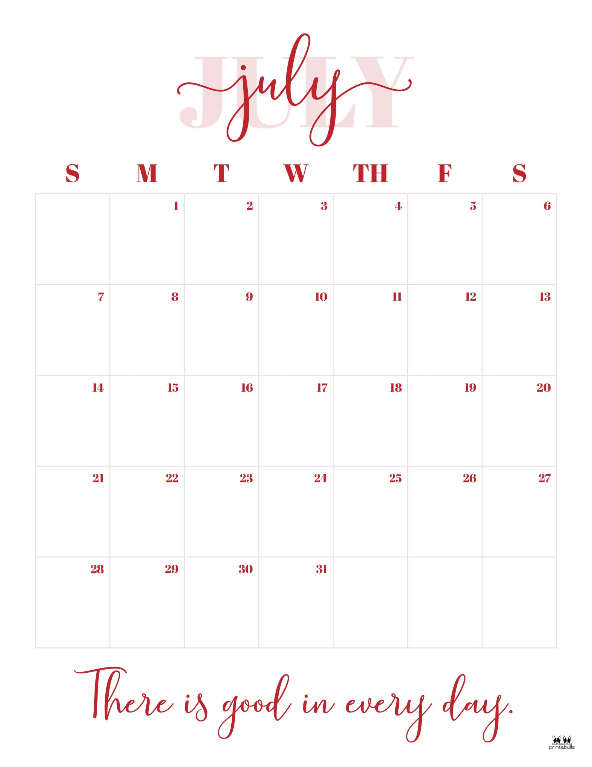 July 2024 Calendars 50 FREE Printables Printabulls