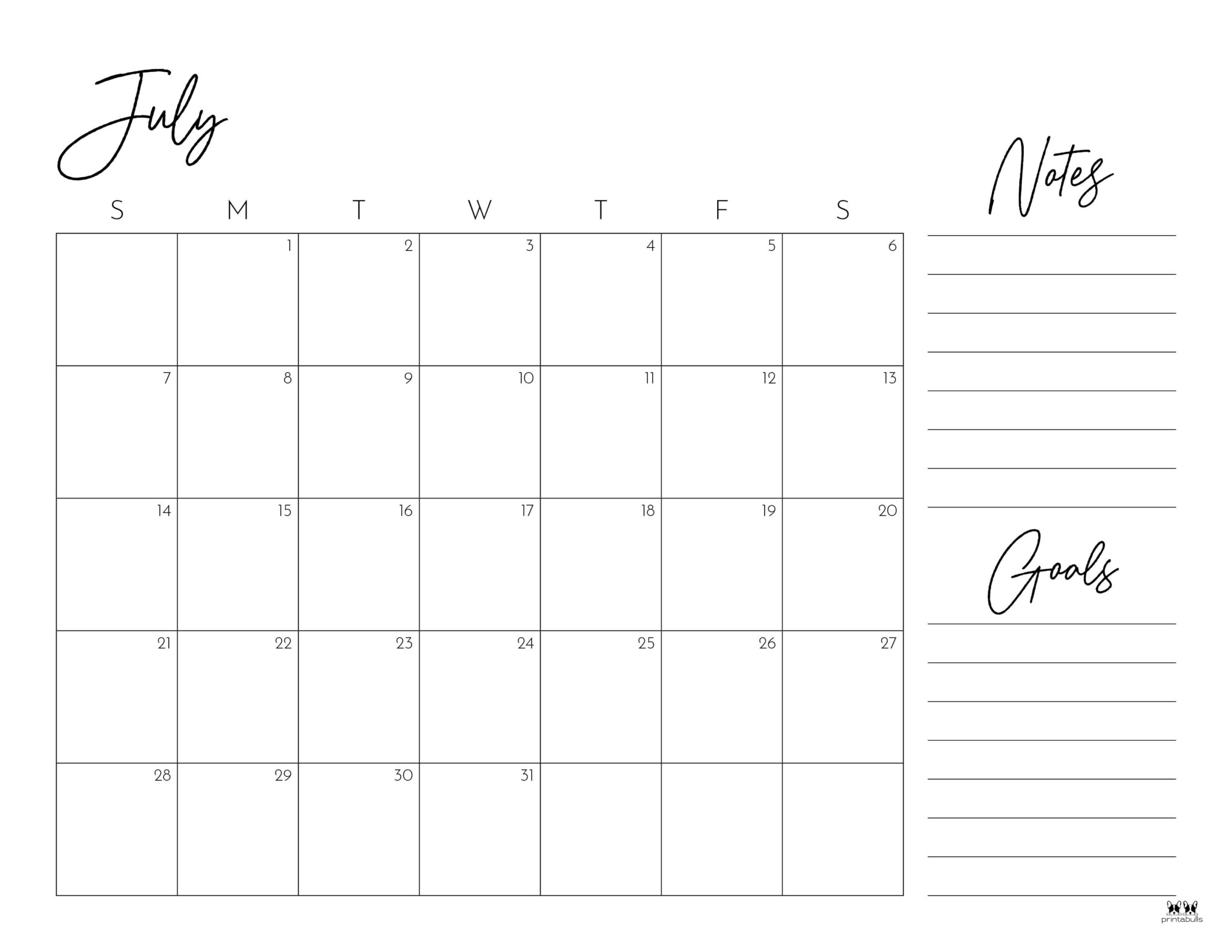 July 2024 Calendars 50 FREE Printables Printabulls