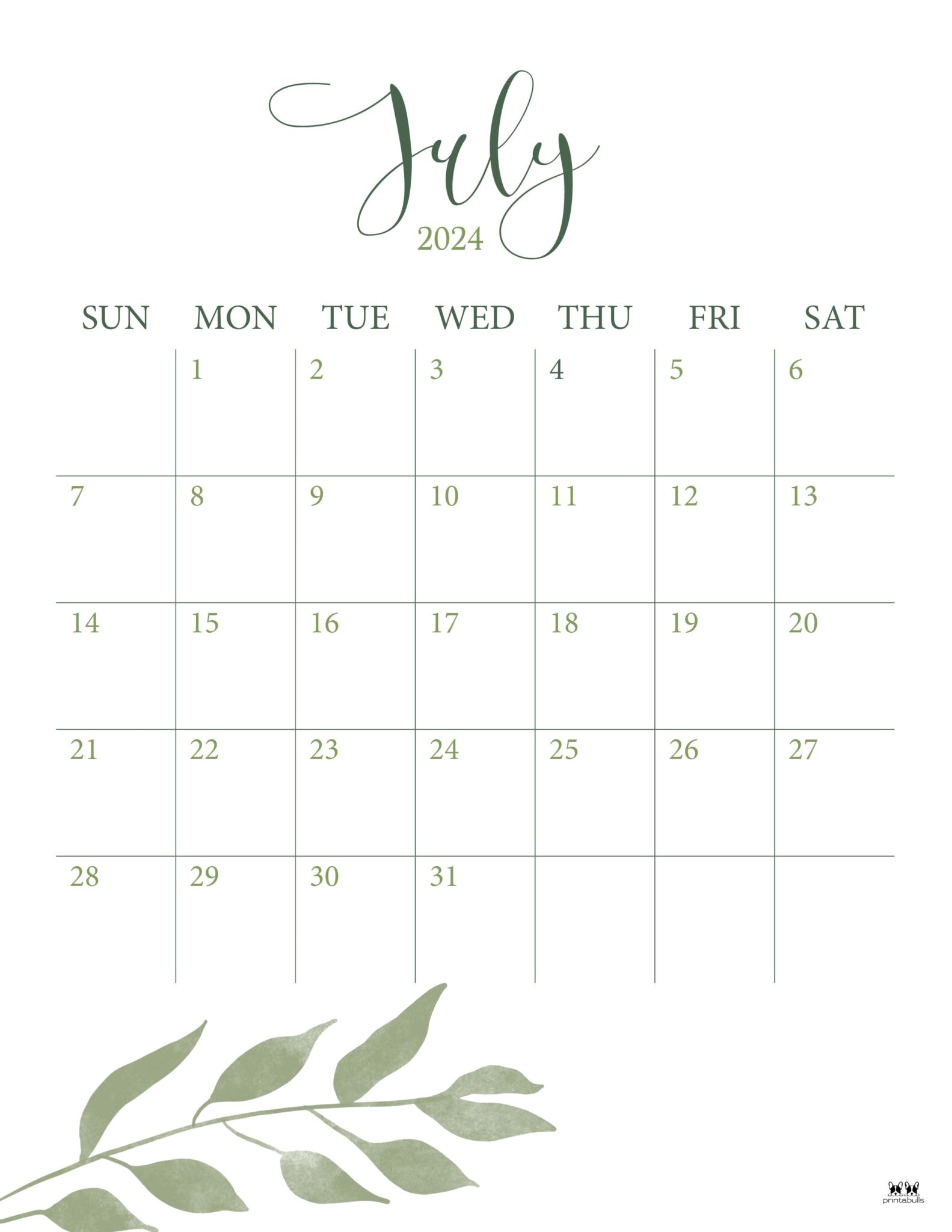 July 2024 Calendars 50 FREE Printables Printabulls