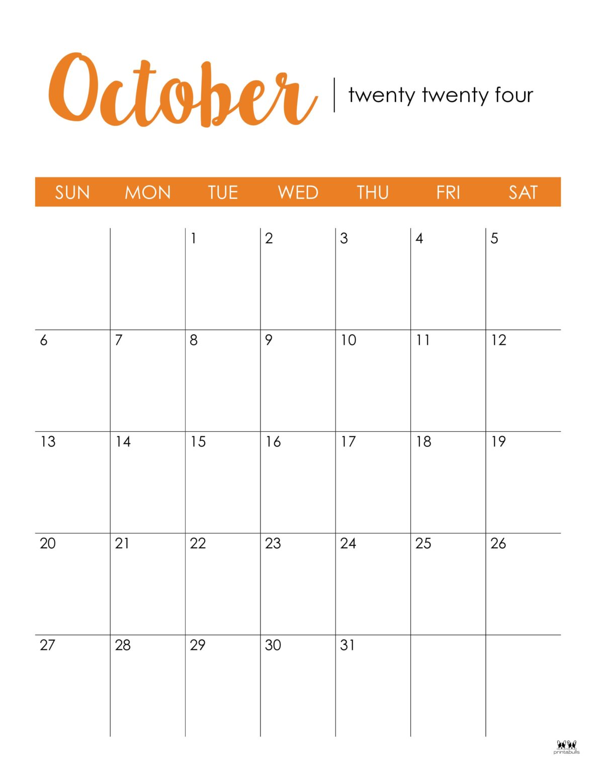 October 2024 Calendars 50 FREE Printables Printabulls