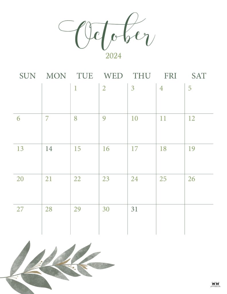 October 2024 Calendars 50 FREE Printables PrintaBulk