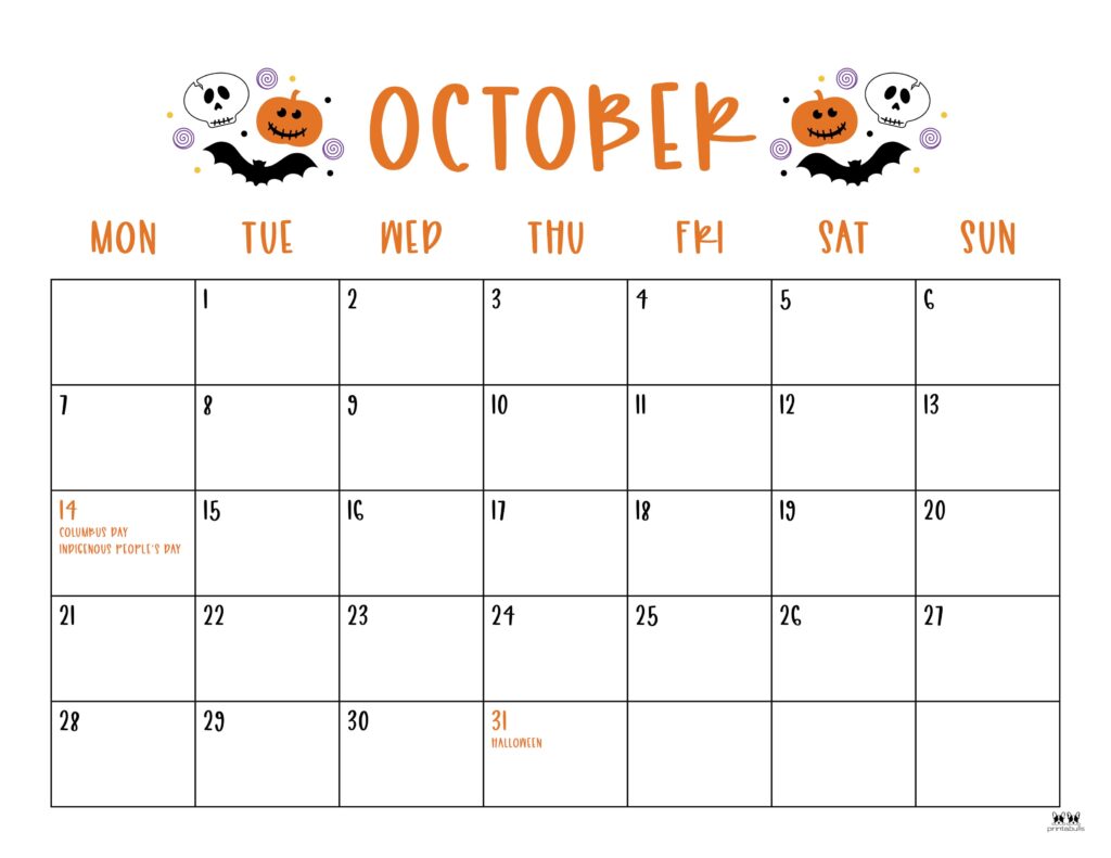 October 2024 Calendars - 50 FREE Printables